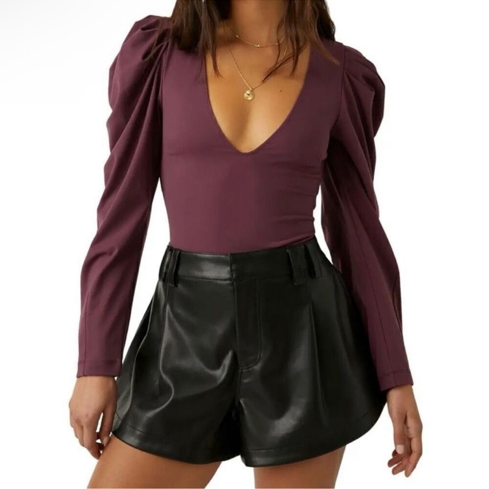 Free People Va Va Voop Long Sleeve Bodysuit in Precious Wine